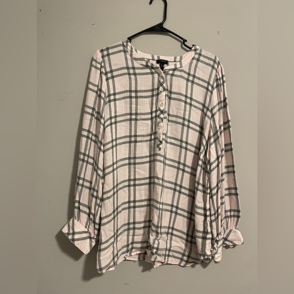 Talbots Pink and Gray Plaid Blouse